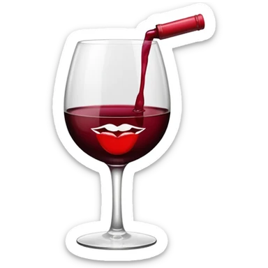 wine glass half full of red wine with a lipstick kiss print on the rim sticker