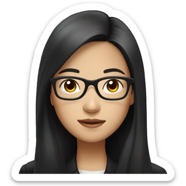 Asian girl with long black hair and glasses wearing black jacket sticker