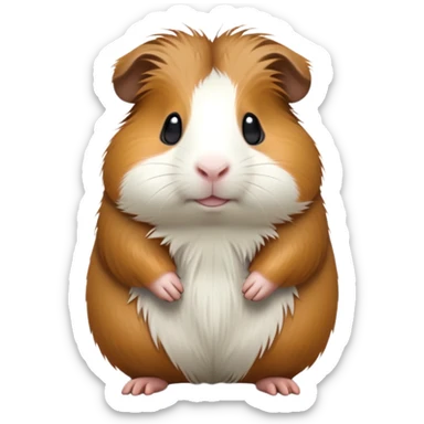 cinematic-[guinea pig]-realistic-full- long elongated body-standing-emoji,-tiny-paws-tucked-close,-head-tilted-dramatically,-fluffy-[brown and white]-fur,-simplified-yet-realistic-focused-features,-highly-detailed,-glowing-with-an-almost-sarcastic-glow sticker