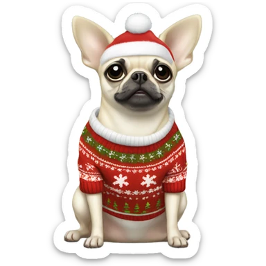 White, chihuahua-pug wearing a Christmas sweater sticker