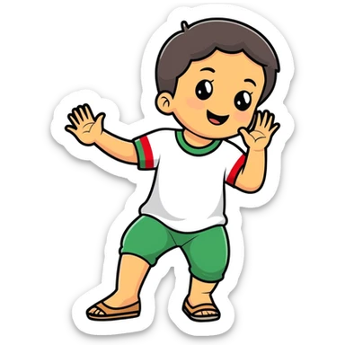 Palestinian kid holding leg sticker