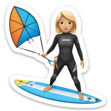 Kiteboarding blond ladie showing kite and board sticker