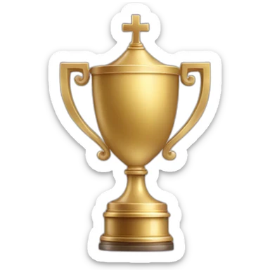 royal big empty Christian trophy for the winner with a cross on royal background  with number 1 sticker