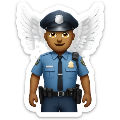 A White Police man bald with cap with Big ANGEL WINGS sticker