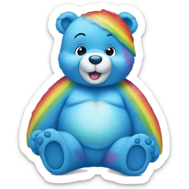 Care bear in blue with a rainbow on his belly sticker