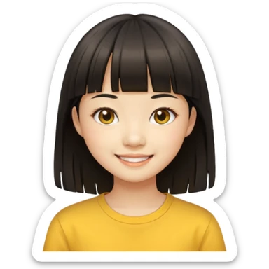 asian girl blunt fringe long hair yellow shirt sticker