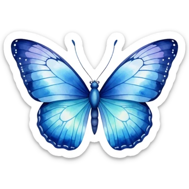 A majestic butterfly with wings in shades of deep navy, sky blue, and soft pastel azure, delicate watercolor texture." sticker