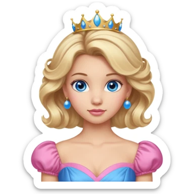 Girly Princess with pink ballgown and light skin and big blonde hair updo pretty detailed realistic blue eyes sticker