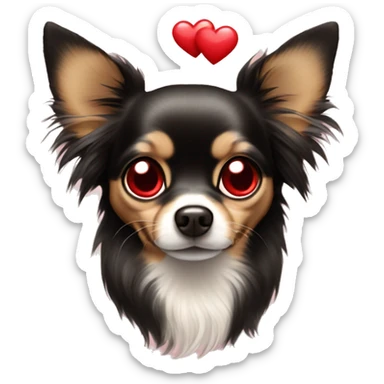 black and tan long-haired chihuahua with red heart covering each eye like love emoj sticker