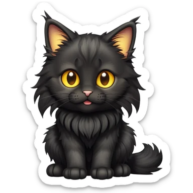 cinematic-cute black-maine-coon-cat-full-body-on all fours-emoji,-head-tilted-playfully-and-inquisitively,-sleek--black-fur,-simplified-yet-adorable-features,-highly-detailed,-glowing-with-a-warm,-friendly-glow -simplified-yet-realistic sticker