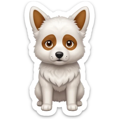 a completely white dog with brown eyes, a long, medium-sized body, and ears with small brown specks on them. sticker