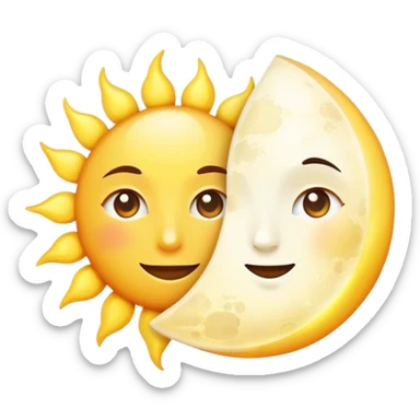 a really bright sun and a moon who shines because of it. the sun is bigger and the moon bright too sticker