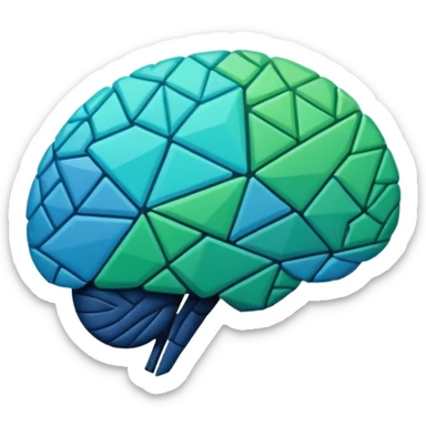 Geometric brain icon, YouTube triangle play button merged with neural network pattern, abstract minimalist design, vector art, vibrant colors, tech-inspired, clean lines, square format for app icon sticker