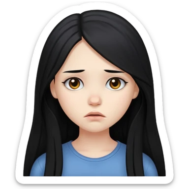 pale girl with long black hair looking sad sticker