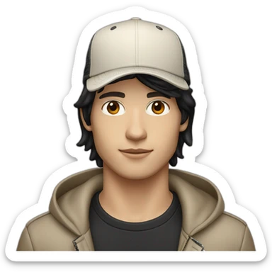 guy with white skin burberry cap and black mid-length hair sticker