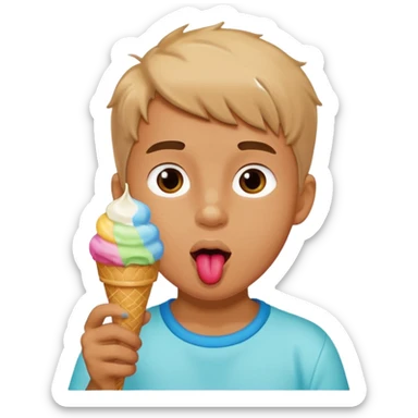 a boy licking icecream sticker