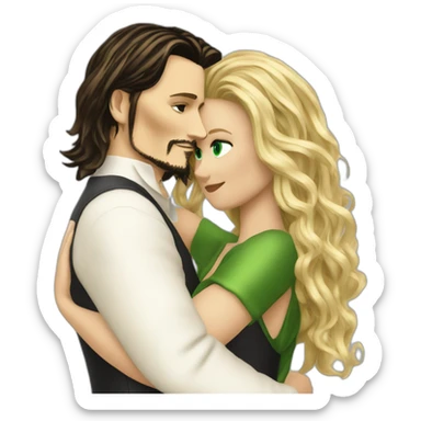 Johnny Depp dance hugging blond woman with green eyes amd very very very long hair sticker
