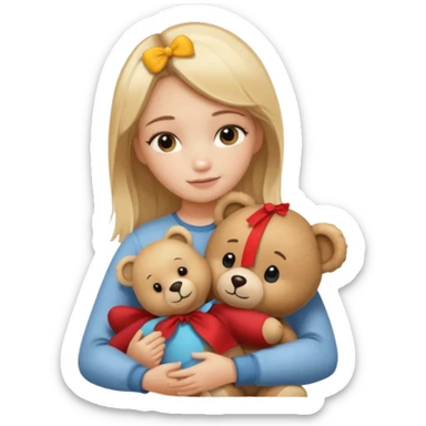 blonde balayage hair girl hugs a teddy bear sticker