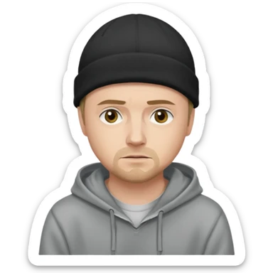 Illustrate Jesse Pinkman in hoodie & beanie with casual slouched pose. sticker