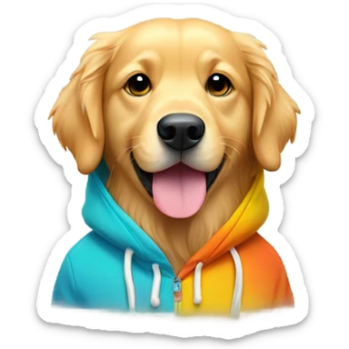 Golden retriever wearing a hoodie sticker