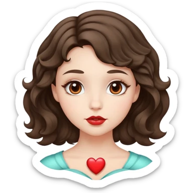 A girl with a short wavy hair and a round face with a siren like eyes, a small nose and a heart shaped lips  sticker