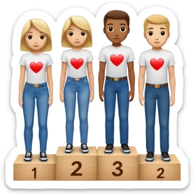 show people on podium in first, second and third place.  The podium should be labled 2, 1, 3.  The middle position should only have the number 1.  the people should be dressed in relaxed clothes like jeans and t-shirts sticker
