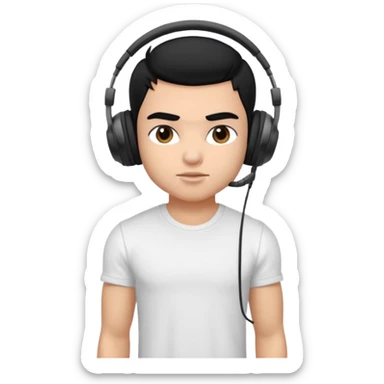 a pretty bratz fair indian boy with black hair. lean but muscled, wearing a white tshirt. headphones on sticker