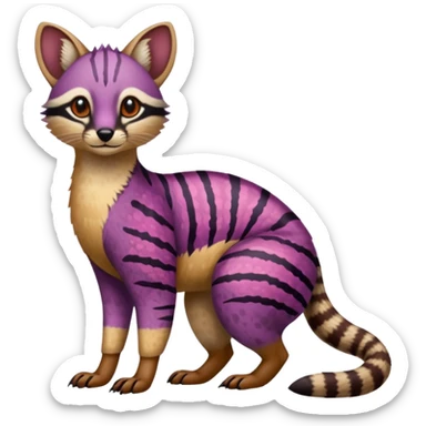 Purple red striped spotted dotted flecked exotic patterned tribal Numbat-Civet-Genet-Caracal-Cheetah-fusion (full body) sticker