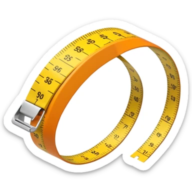 Flat vector illustration of a rolled measuring tape in yellow and orange color, simple bold outlines, minimal shading, emoji style, centered on white background. should look like emoji sticker