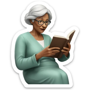 3d hyper realistic senior woman reading  sticker