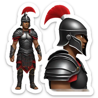 Fantasy spartan warrior male wearing detailed black armor with a red plumed helmet
 sticker