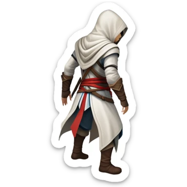 An icon representing an adventure game, inspired by Assassin's Creed. The design features a heroic character in hooded attire, scaling a tall building in a historical cityscape. The background shows ancient architecture and hidden symbols, symbolizing exploration and stealth. Transparent background sticker
