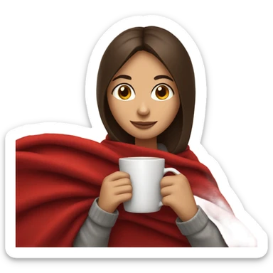 Brunette girl wrapped in red blanket sipping tea sticker