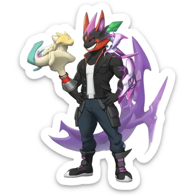 Handsome cool badass edgy Absol-Litten-Guilmon-Giratina-Pokémon-Fakémon-fusion-hybrid-creature sticker