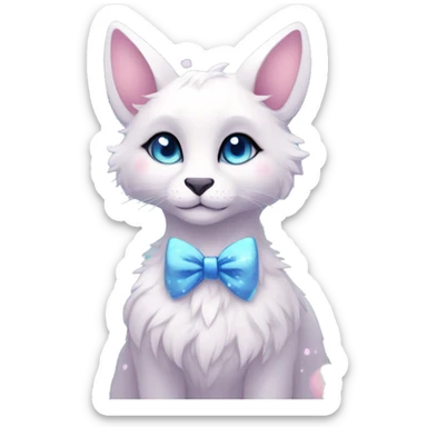 Anthro Cute Cool Pastel Kawaii gorgeous sparkly ethereal fantasy animal creature with blue eyes furry sona with flowers and bow tie beautiful aesthetic sticker