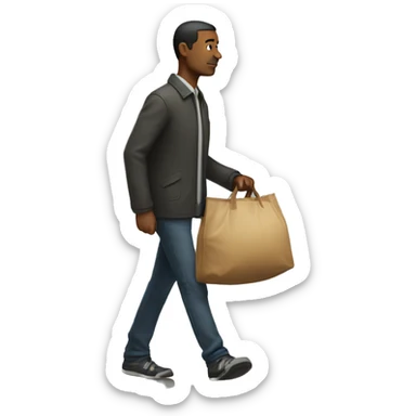 Man walking far away with a big bag  sticker