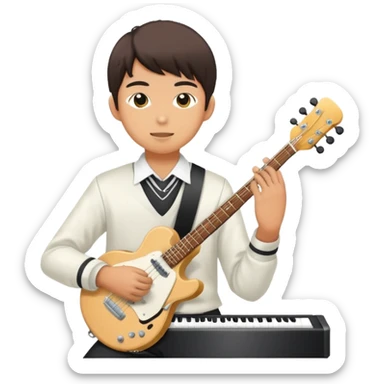 Japanese high school boy performing in a band at school cultural festival sticker