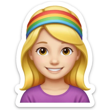 Girl wearing cloth rainbow headband and smile sticker
