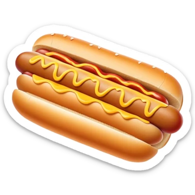 Cinematic classic hot dog, nestled in a soft toasted bun, drizzled with mustard and ketchup, juicy and flavorful, warm golden tones, ultra-detailed and mouthwatering. sticker