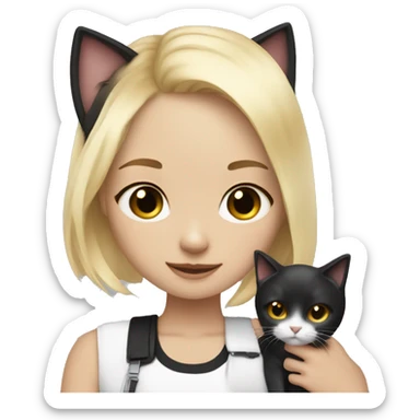 girl blonde hair and short shorts hugs a black and white cat sticker