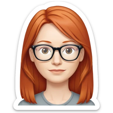 middle age Red head long straight hair pale skin wearing glasses sticker