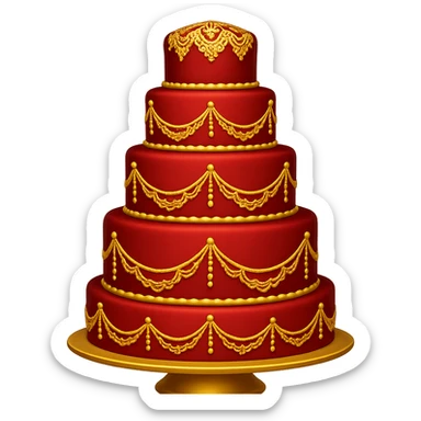 Add gold accents to the elegant red wedding cake with lace details. Keep the background transparent. The style is emoji style with concise and simple details. sticker