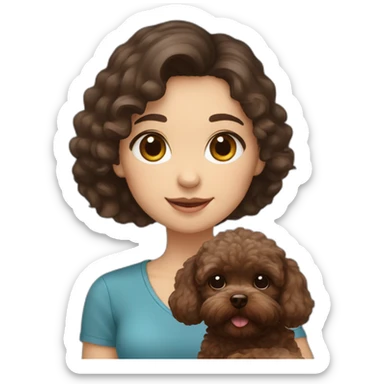 girl Ukrainian dark hair holding brown maltipoo sticker