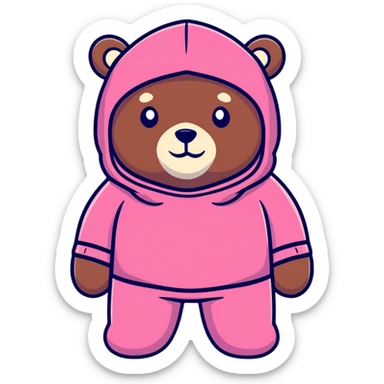 bear wearing a pink balaclava, cartoon sticker sticker