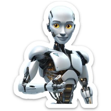 friendly cyborg analyzing people data sticker