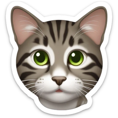 Dark Brown and white tabby cat with green eyes sticker