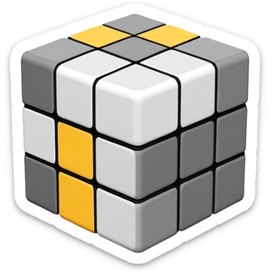 A 3x3 Rubik's Cube in monochromatic grayscale: white, light gray, medium gray, dark gray, black, minimalist iOS emoji style sticker