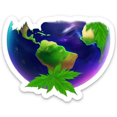 420 on rainbow planet earth Saturn hemp leaves on the globe  sticker