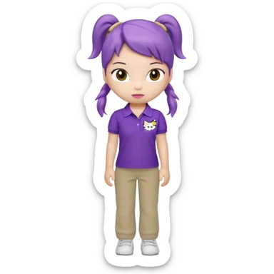 hello kitty wearing purple polo shirt and kyaki pants with long pony tail baddie sticker