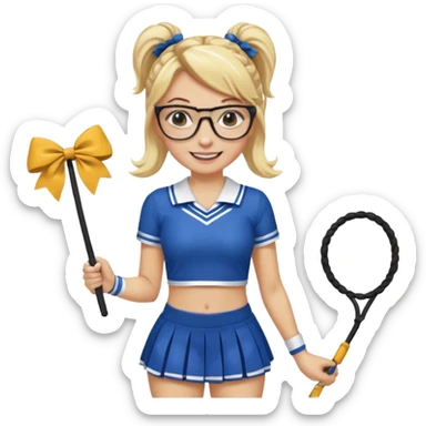  Sexy Dominatrix blonde hair and glasses full body with whip in a cheerleaders outfit  hair ties back sticker